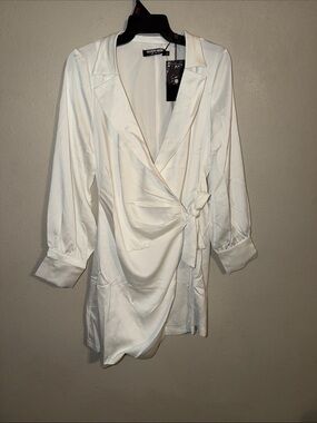 Fashion Union White Long Sleeve Wrap Dress